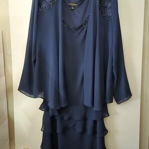 Chic Layered Long Sleeve Dress in Navy